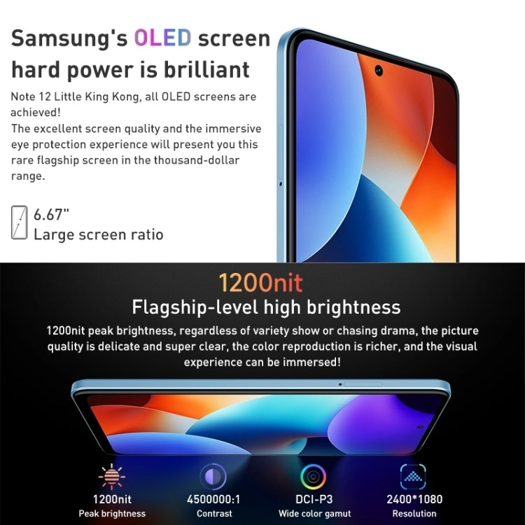 Xiaomi Redmi Note 12 5G, 48MP Camera, 6GB+128GB, Dual Back Cameras, 5000mAh Battery, Side Fingerprint Identification, 6.67 inch MIUI 13 Qualcomm Snapdragon 4 Gen1 Octa Core up to 2.0GHz, Network: 5G, Dual SIM, IR, Not Support Google Play(White)