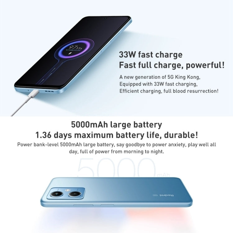 Xiaomi Redmi Note 12 5G, 48MP Camera, 6GB+128GB, Dual Back Cameras, 5000mAh Battery, Side Fingerprint Identification, 6.67 inch MIUI 13 Qualcomm Snapdragon 4 Gen1 Octa Core up to 2.0GHz, Network: 5G, Dual SIM, IR, Not Support Google Play(White)