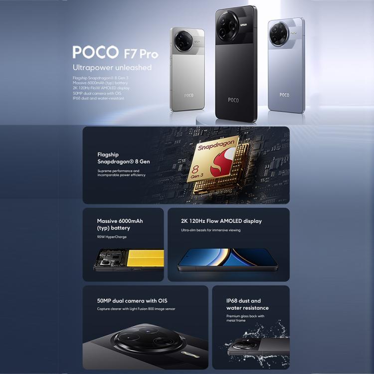 [HK Warehouse] Xiaomi POCO F7 Pro Global, 12GB+256GB, In-screen Fingerprint, 6.67 inch Xiaomi HyperOS 2 Snapdragon 8 Gen 3 Octa Core, NFC, Network: 5G (Black)