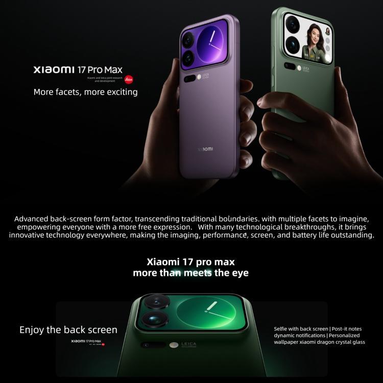 Xiaomi 17 Pro Max, 16GB+512GB, 3D Ultrasonic Fingerprint, 6.9 inch + 2.9 inch Xiaomi HyperOS 3 Snapdragon 8 Elite Gen 5 Octa Core, NFC, Network: 5G (Black)
