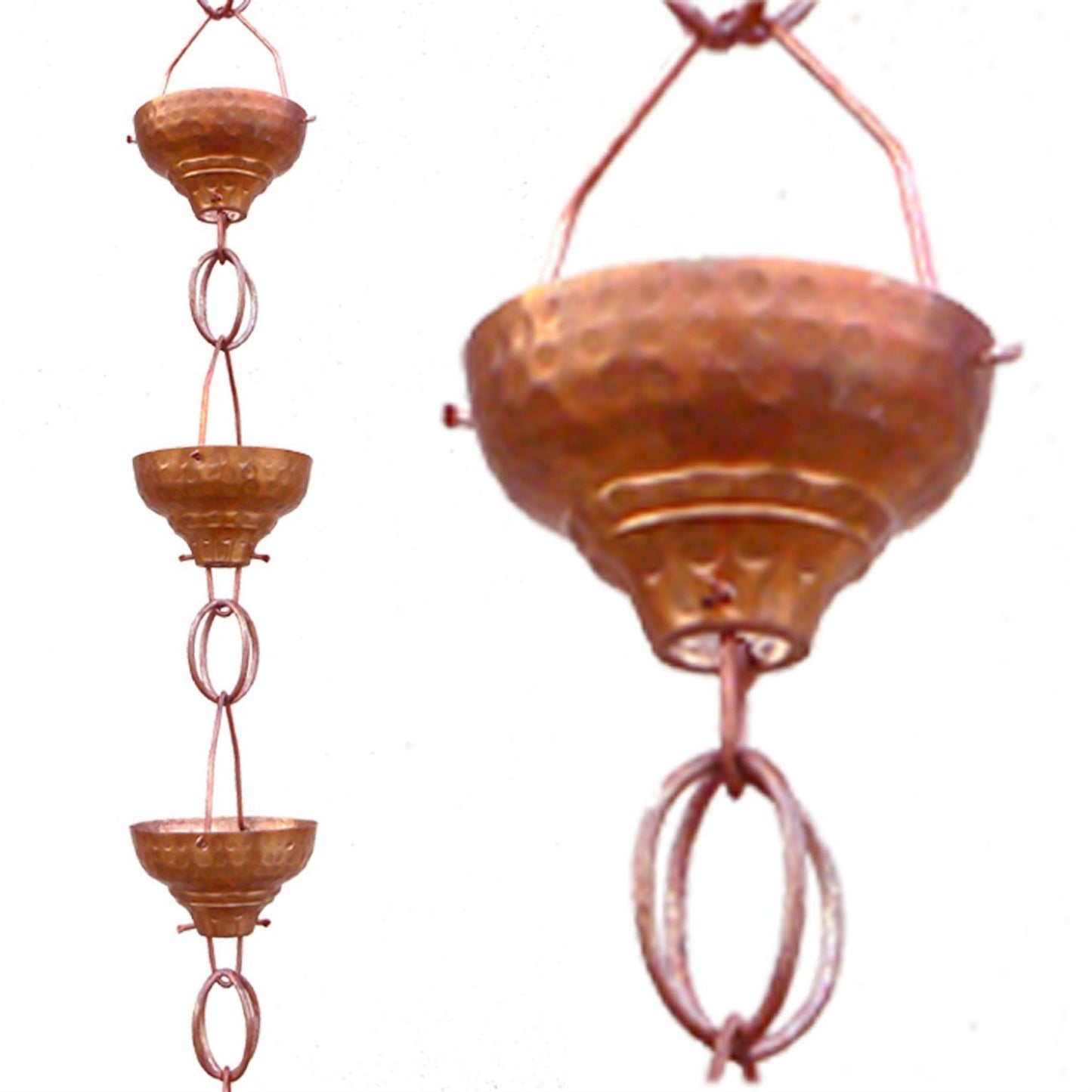 Pure Copper 8.5-Ft Rain Chain with 13 Hammered Funnel Shape Cups LuxuryLifeWay Online Store