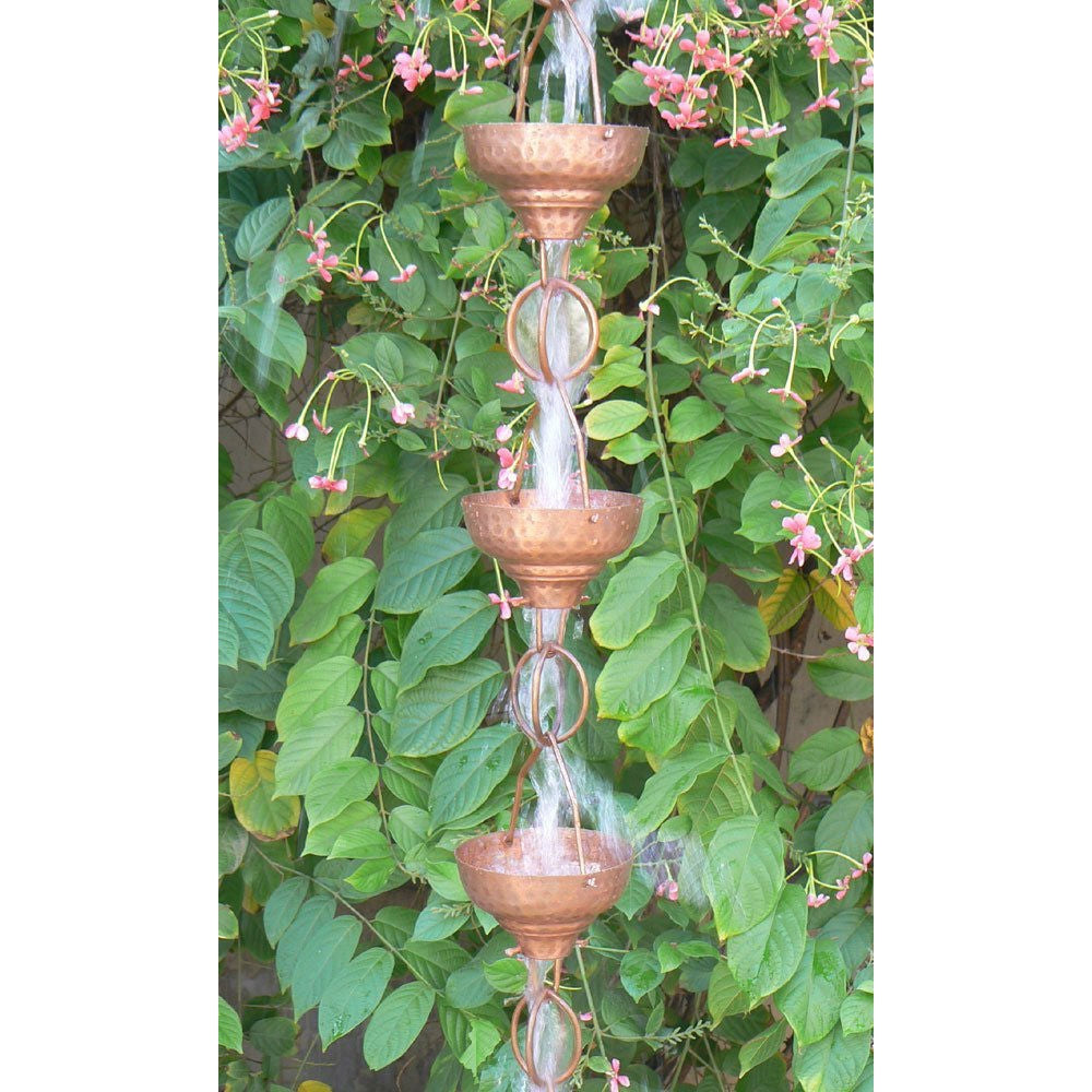 Pure Copper 8.5-Ft Rain Chain with 13 Hammered Funnel Shape Cups LuxuryLifeWay Online Store