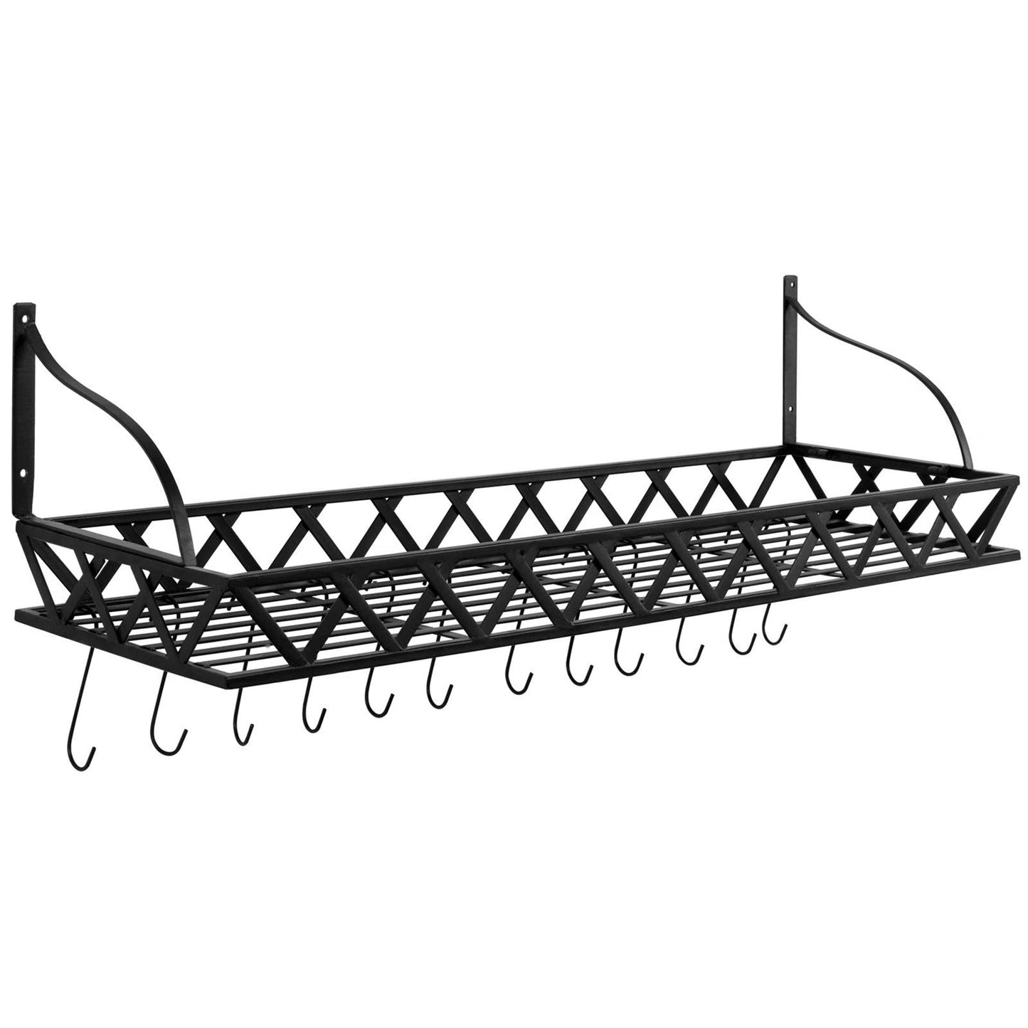 Black Metal Rectangular Wall Mounted Kitchen Pot Rack with 12 Hanging Hooks LuxuryLifeWay Online Store