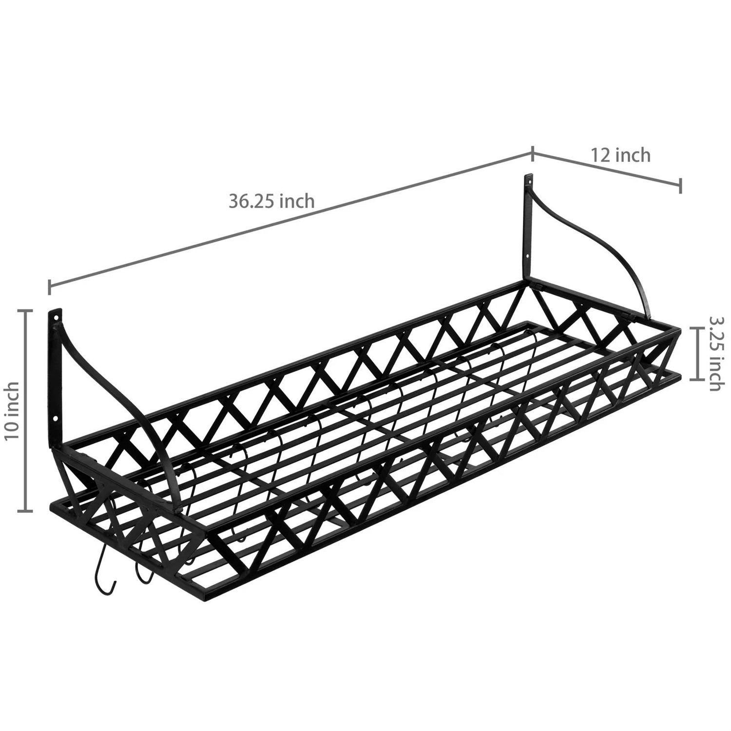 Black Metal Rectangular Wall Mounted Kitchen Pot Rack with 12 Hanging Hooks LuxuryLifeWay Online Store