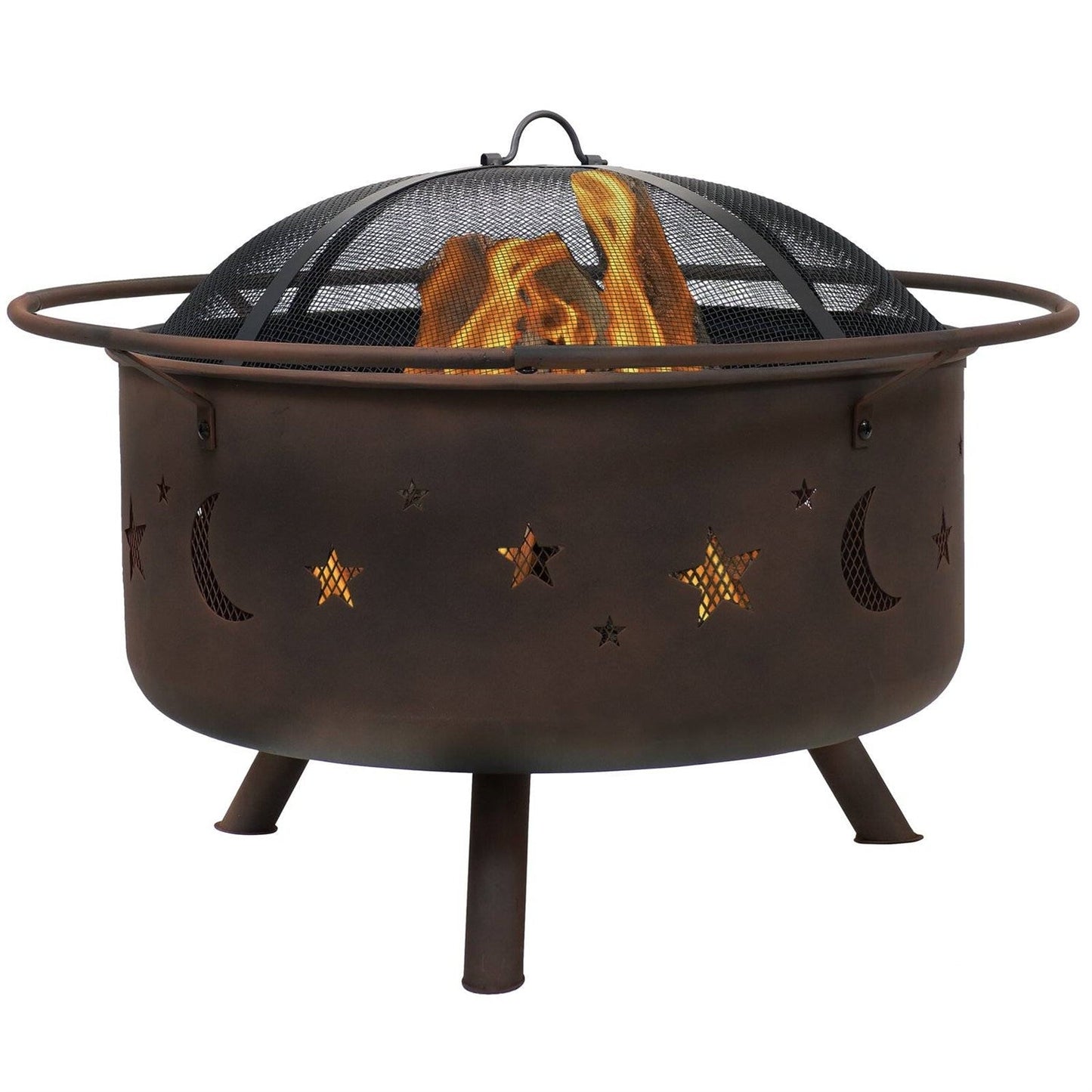 Moon Stars Sky Steel Fire Pit Bowl with Screen Cooking Grate and Poker LuxuryLifeWay Online Store