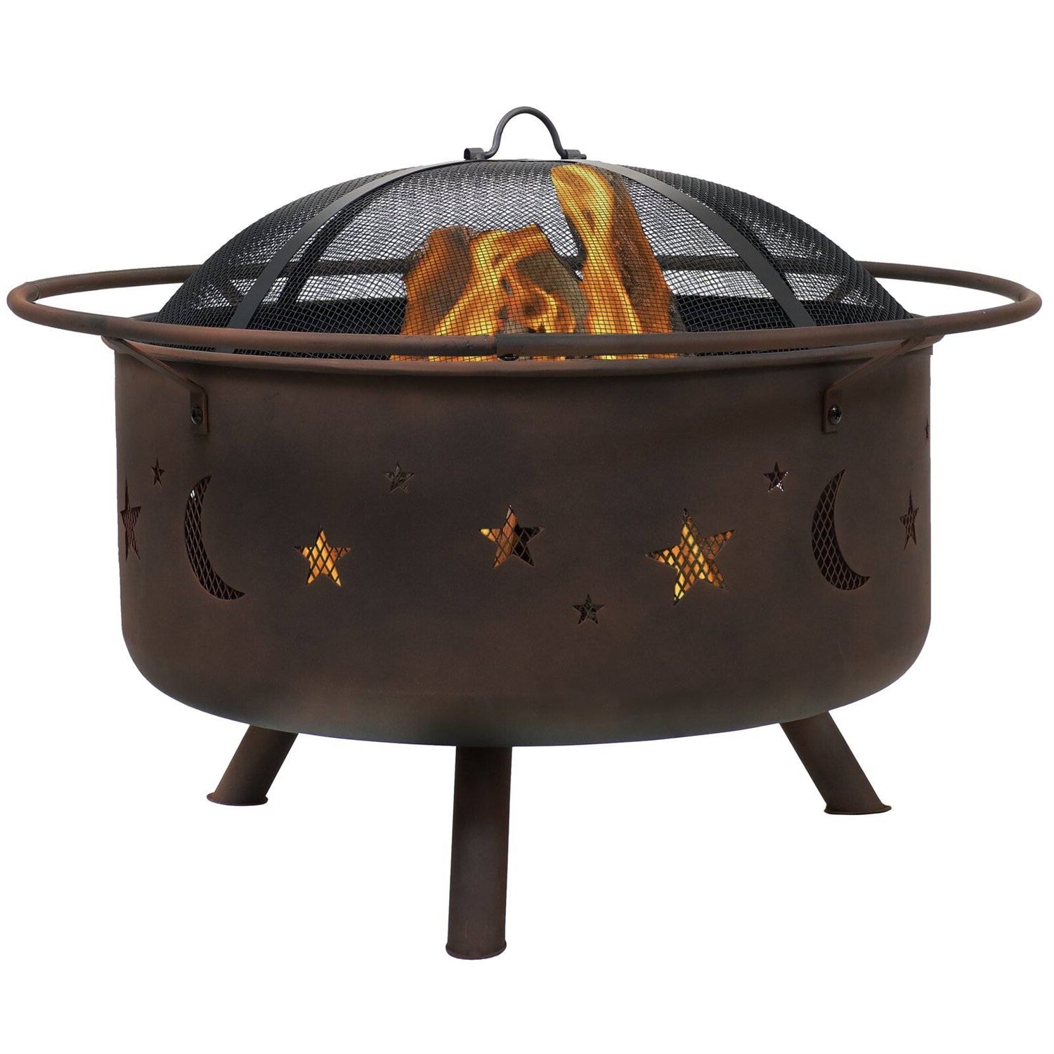 Moon Stars Sky Steel Fire Pit Bowl with Screen Cooking Grate and Poker LuxuryLifeWay Online Store