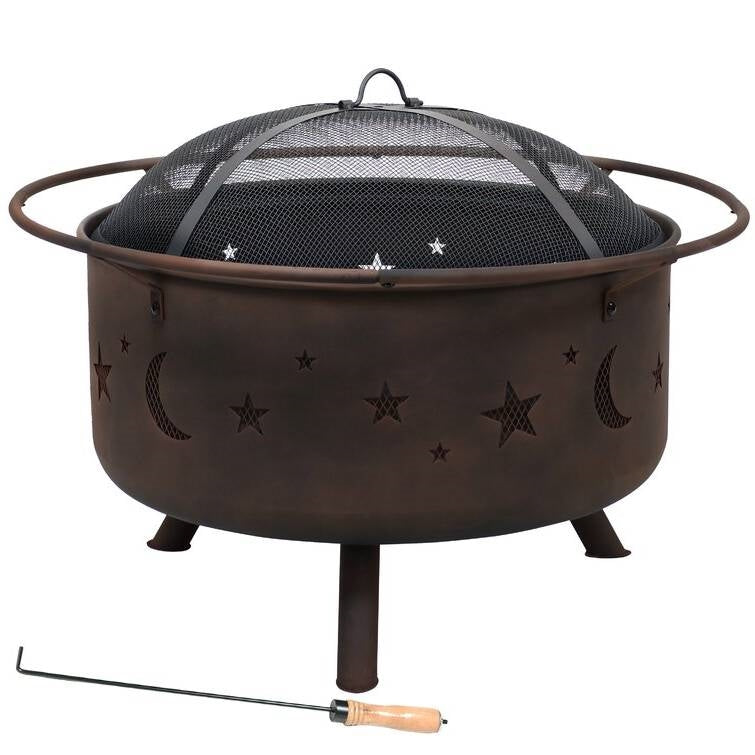 Moon Stars Sky Steel Fire Pit Bowl with Screen Cooking Grate and Poker LuxuryLifeWay Online Store