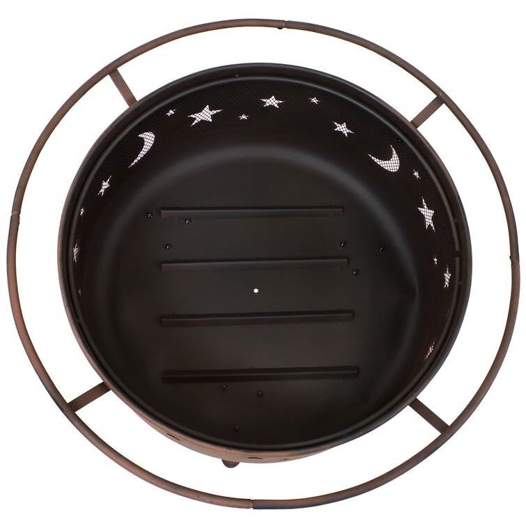 Moon Stars Sky Steel Fire Pit Bowl with Screen Cooking Grate and Poker LuxuryLifeWay Online Store
