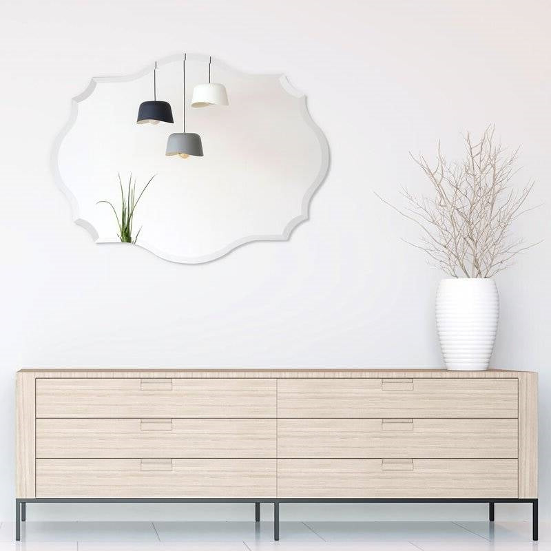 Modern Frameless 32 x 24 inch Scalloped Beveled Accent Bathroom Mirror LuxuryLifeWay Online Store