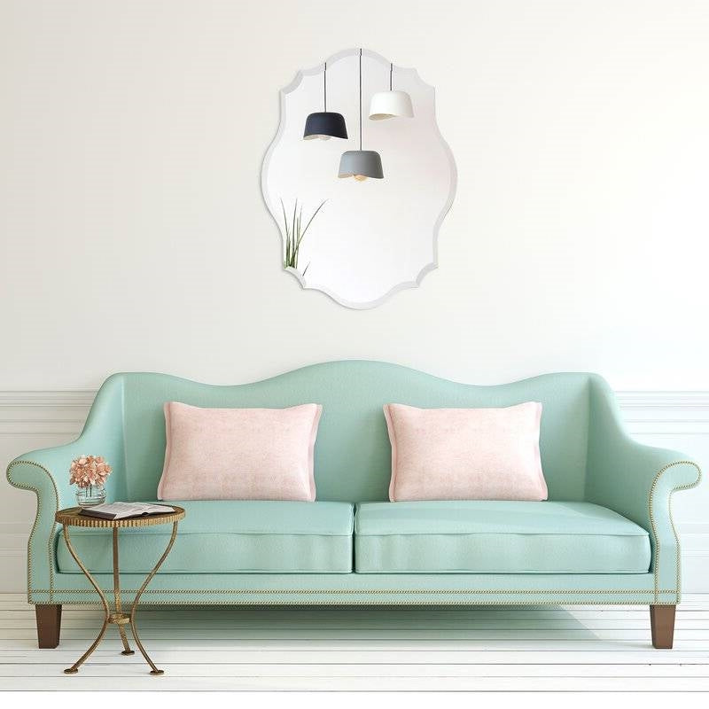 Modern Frameless 32 x 24 inch Scalloped Beveled Accent Bathroom Mirror LuxuryLifeWay Online Store