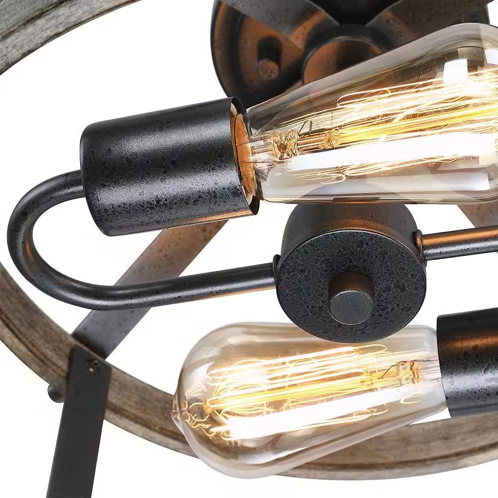 Round 13-inch Metal Wood Farmhouse 2-Light Ceiling Lamp - Semi-Flush Mount LuxuryLifeWay Online Store
