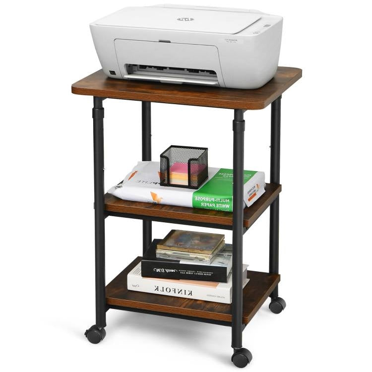 Brown/Black Multifunction Adjustable Height 3-tier Printer Stand on Wheels LuxuryLifeWay Online Store