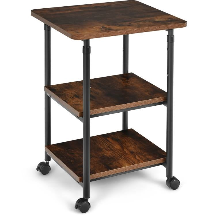Brown/Black Multifunction Adjustable Height 3-tier Printer Stand on Wheels LuxuryLifeWay Online Store