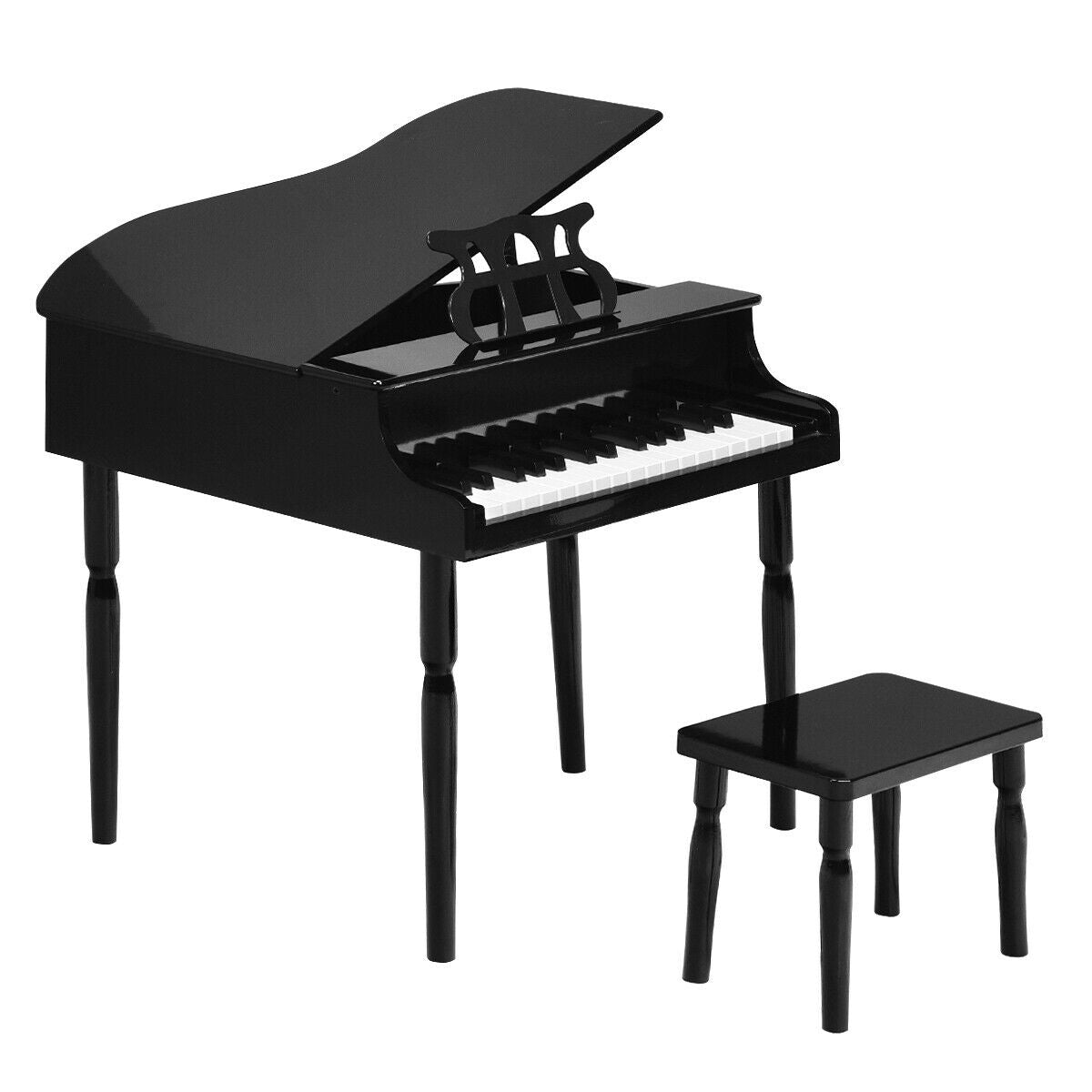 30-Key Wood Toy Kids Grand Piano with Bench & Music Rack-Black - Color: Black LuxuryLifeWay Online Store