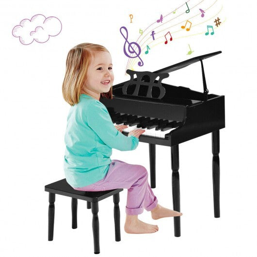 30-Key Wood Toy Kids Grand Piano with Bench & Music Rack-Black - Color: Black LuxuryLifeWay Online Store