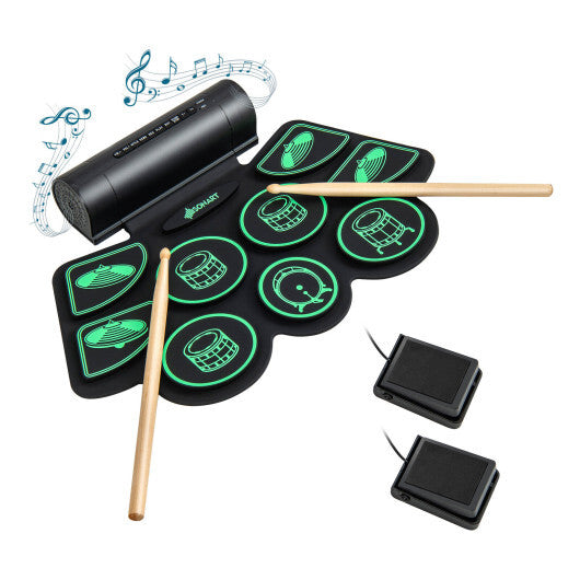 Electronic Drum Set with 2 Build-in Stereo Speakers for Kids-Green - Color: Green LuxuryLifeWay Online Store