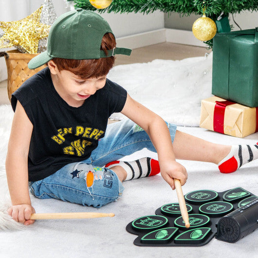 Electronic Drum Set with 2 Build-in Stereo Speakers for Kids-Green - Color: Green LuxuryLifeWay Online Store