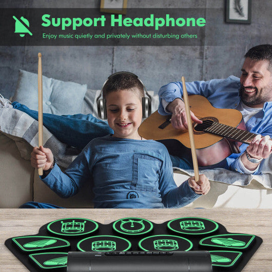 Electronic Drum Set with 2 Build-in Stereo Speakers for Kids-Green - Color: Green LuxuryLifeWay Online Store