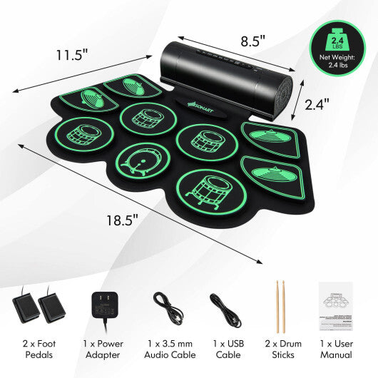 Electronic Drum Set with 2 Build-in Stereo Speakers for Kids-Green - Color: Green LuxuryLifeWay Online Store