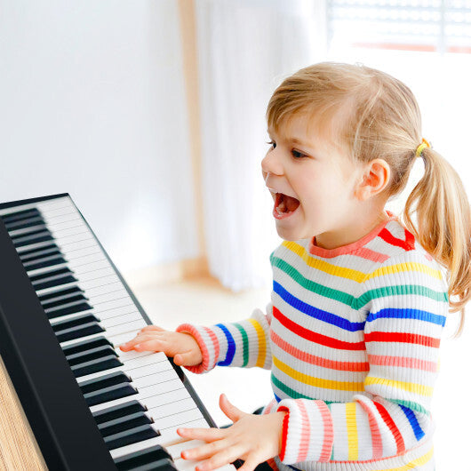 61-Key Folding Piano Keyboard with Full Size Keys and Music Stand-Black LuxuryLifeWay Online Store