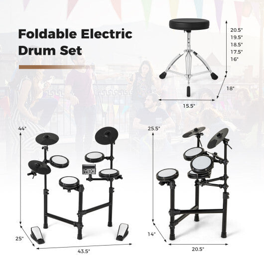 Electric Drum Set Foldable Drum Kit with 10 Demos and USB MIDI and 2 Drumsticks LuxuryLifeWay Online Store
