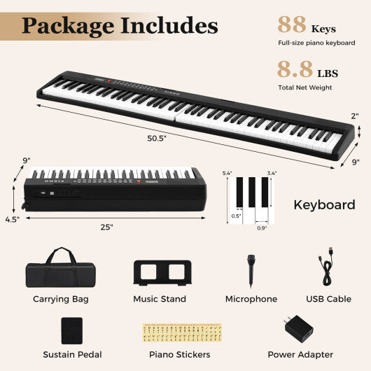 88 Key Foldable Piano Keyboard Portable Semi Weighted Electric Piano-Black LuxuryLifeWay Online Store
