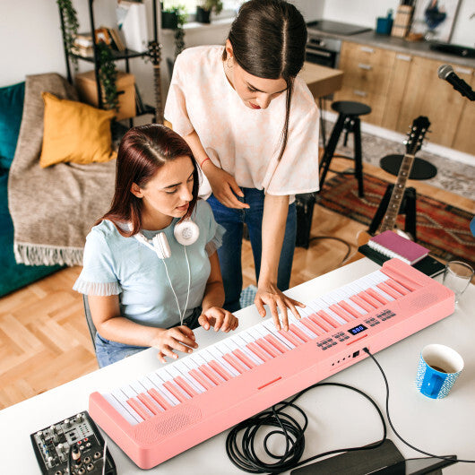 61-Key Foldable Piano Keyboard Full-size Electronic Keyboard with MIDI and Split Function-Pink LuxuryLifeWay Online Store
