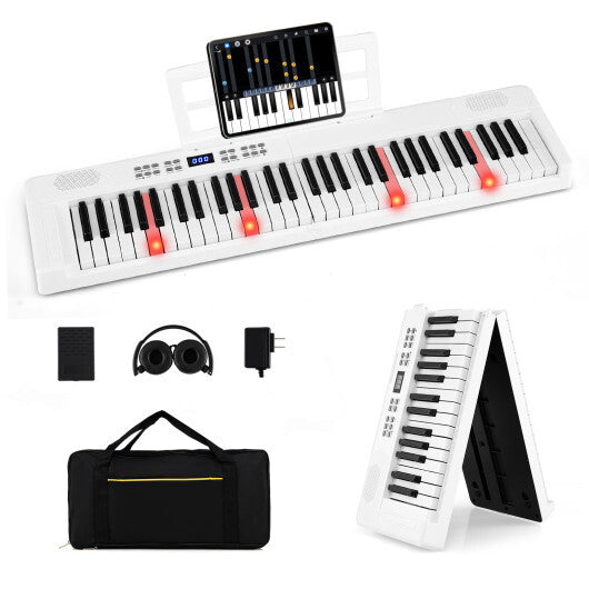 61-Key Foldable Piano Keyboard Full-size Electronic Keyboard with MIDI and Split Function-Pink LuxuryLifeWay Online Store