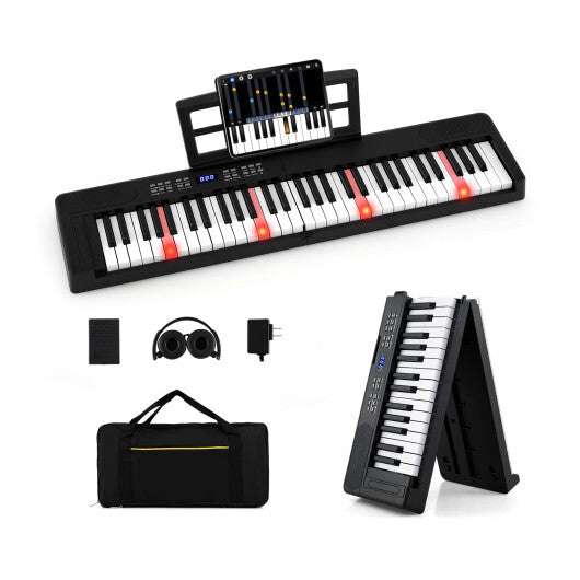 61-Key Foldable Piano Keyboard Full-size Electronic Keyboard with MIDI and Split Function-Pink LuxuryLifeWay Online Store