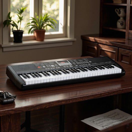 61 Keys Beginners Piano Keyboard Electric Keyboard Kit with Adjustable Stand and Stool-Black