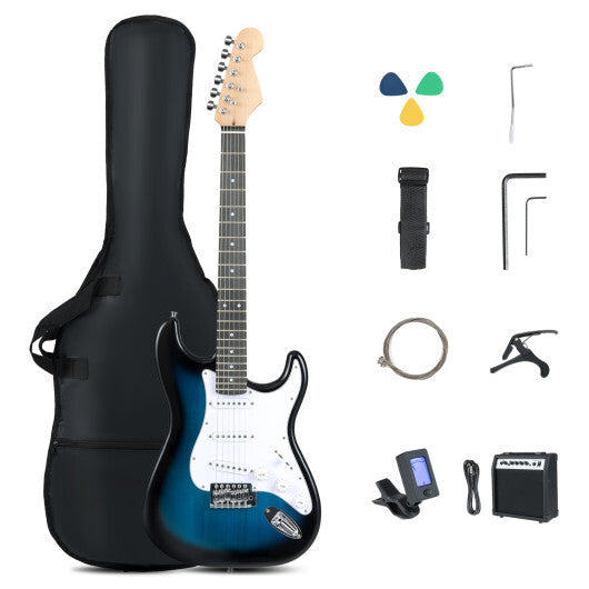39 Inch Full Size Electric Guitar Beginner Kit with Amplifier for Starter-Blue LuxuryLifeWay Online Store