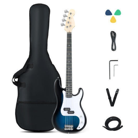 45.5 Inch Electric Bass Guitar with Double Pickups and Gig Bag for Beginners-Blue LuxuryLifeWay Online Store