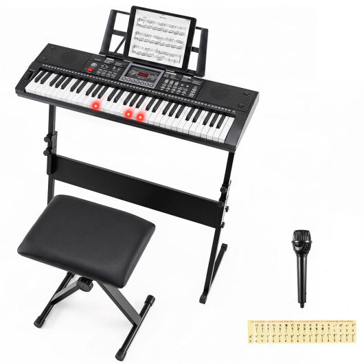 61 Key Keyboard Piano for Beginners with Stand Stool Lighted Keys-Black LuxuryLifeWay Online Store