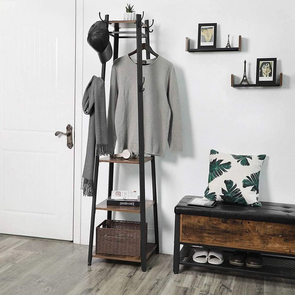 Modern Industrial Metal Frame Wood Shelf Coat Rack with 3-Shelves LuxuryLifeWay Online Store