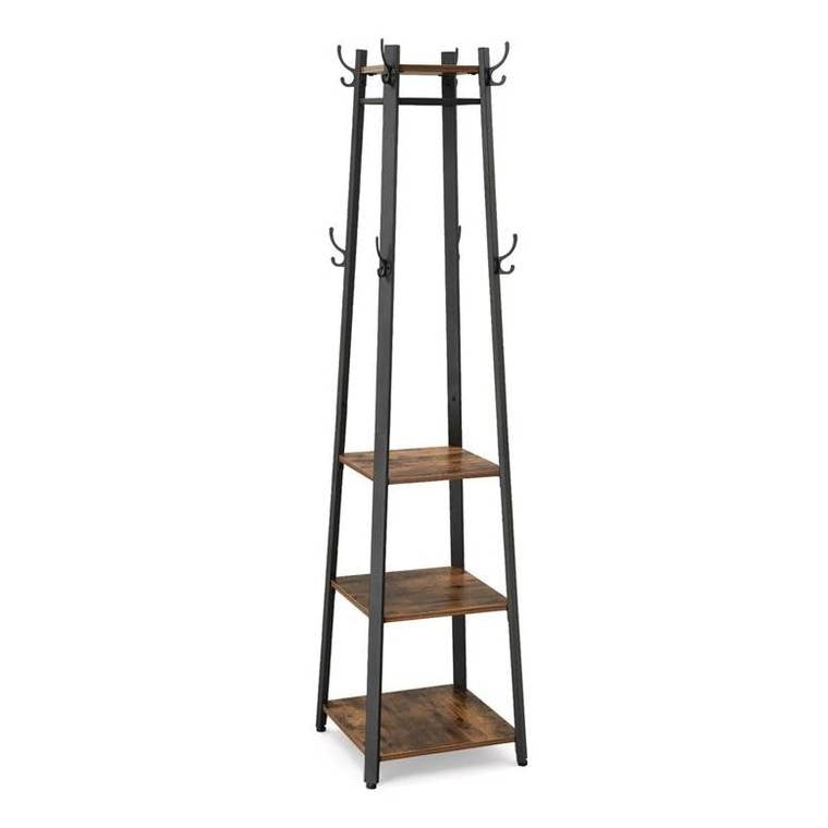 Modern Industrial Metal Frame Wood Shelf Coat Rack with 3-Shelves LuxuryLifeWay Online Store