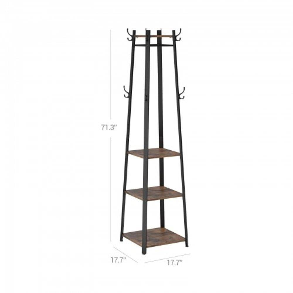 Modern Industrial Metal Frame Wood Shelf Coat Rack with 3-Shelves LuxuryLifeWay Online Store