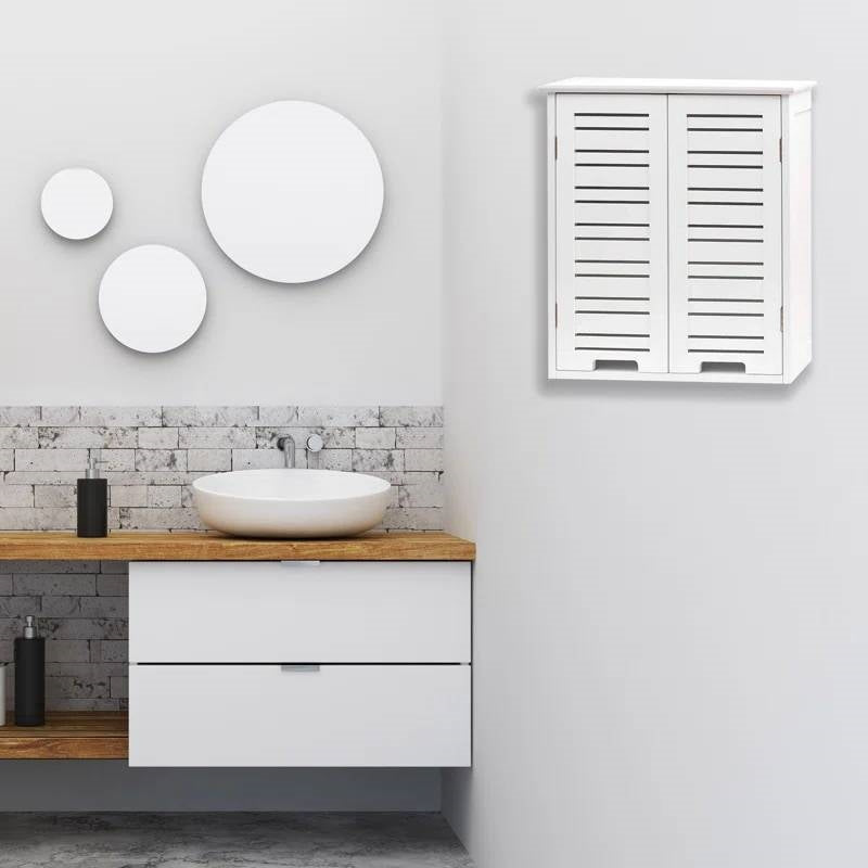 Wall-Mount Bathroom Storage Cabinet with Louver Doors in White Wood Finish LuxuryLifeWay Online Store