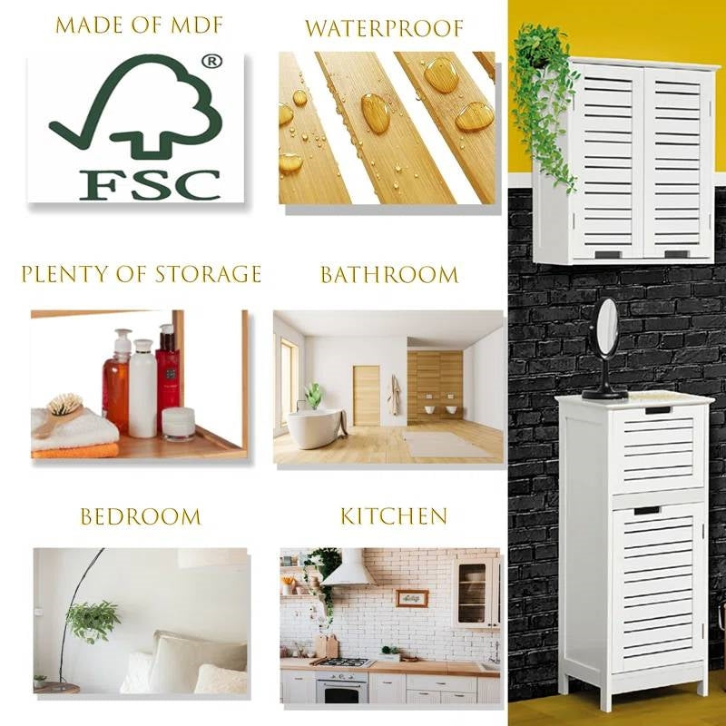 Wall-Mount Bathroom Storage Cabinet with Louver Doors in White Wood Finish LuxuryLifeWay Online Store