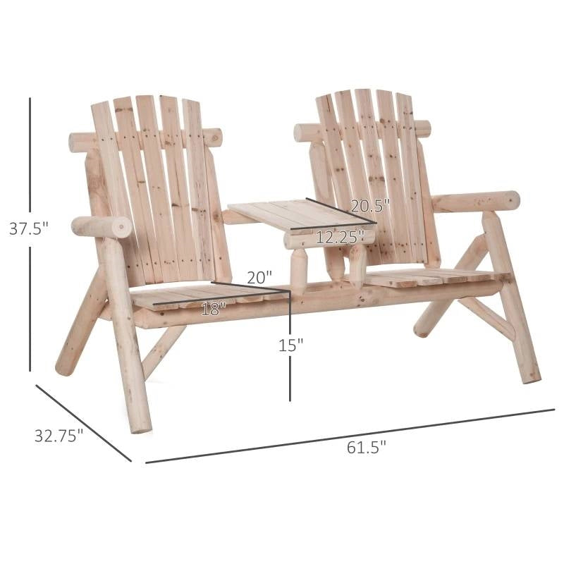 Adirondack Patio 2 Chair Lounger with Center Coffee Table Natural LuxuryLifeWay Online Store