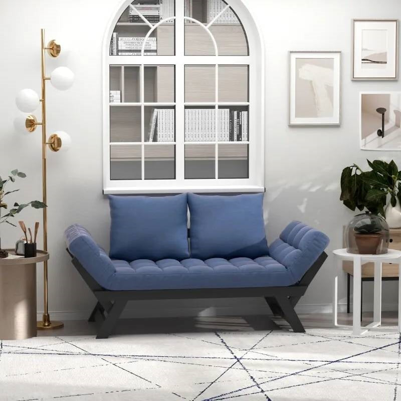 Navy/Black 3 In 1 Convertible Sofa Chaise Lounger Bed with 2 Large Pillows LuxuryLifeWay Online Store
