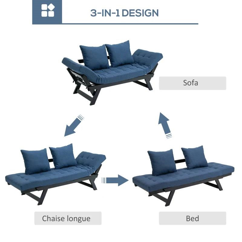 Navy/Black 3 In 1 Convertible Sofa Chaise Lounger Bed with 2 Large Pillows LuxuryLifeWay Online Store