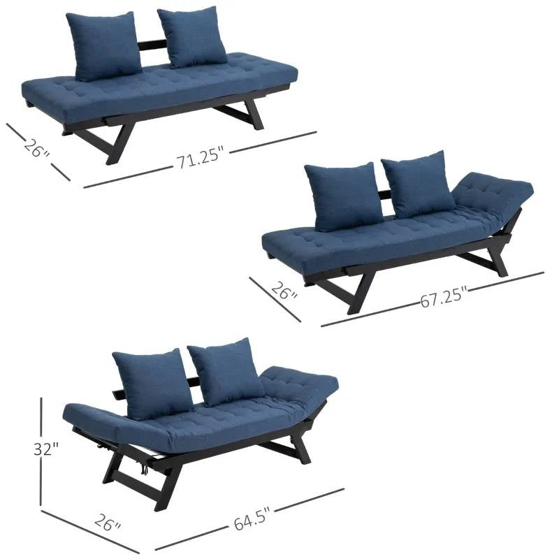 Navy/Black 3 In 1 Convertible Sofa Chaise Lounger Bed with 2 Large Pillows LuxuryLifeWay Online Store