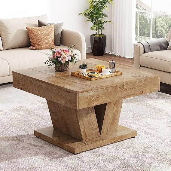 Modern Farmhouse Style Square Coffee Table in Natural Wood Finish LuxuryLifeWay Online Store