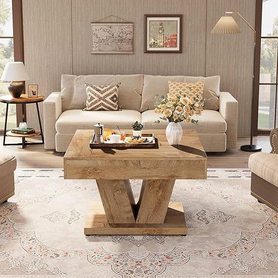 Modern Farmhouse Style Square Coffee Table in Natural Wood Finish LuxuryLifeWay Online Store