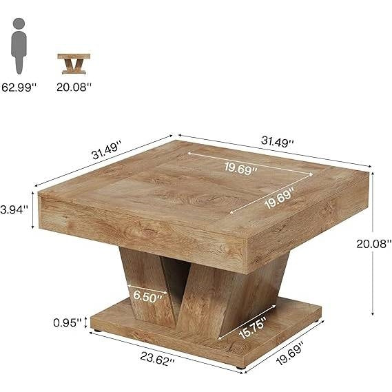 Modern Farmhouse Style Square Coffee Table in Natural Wood Finish LuxuryLifeWay Online Store