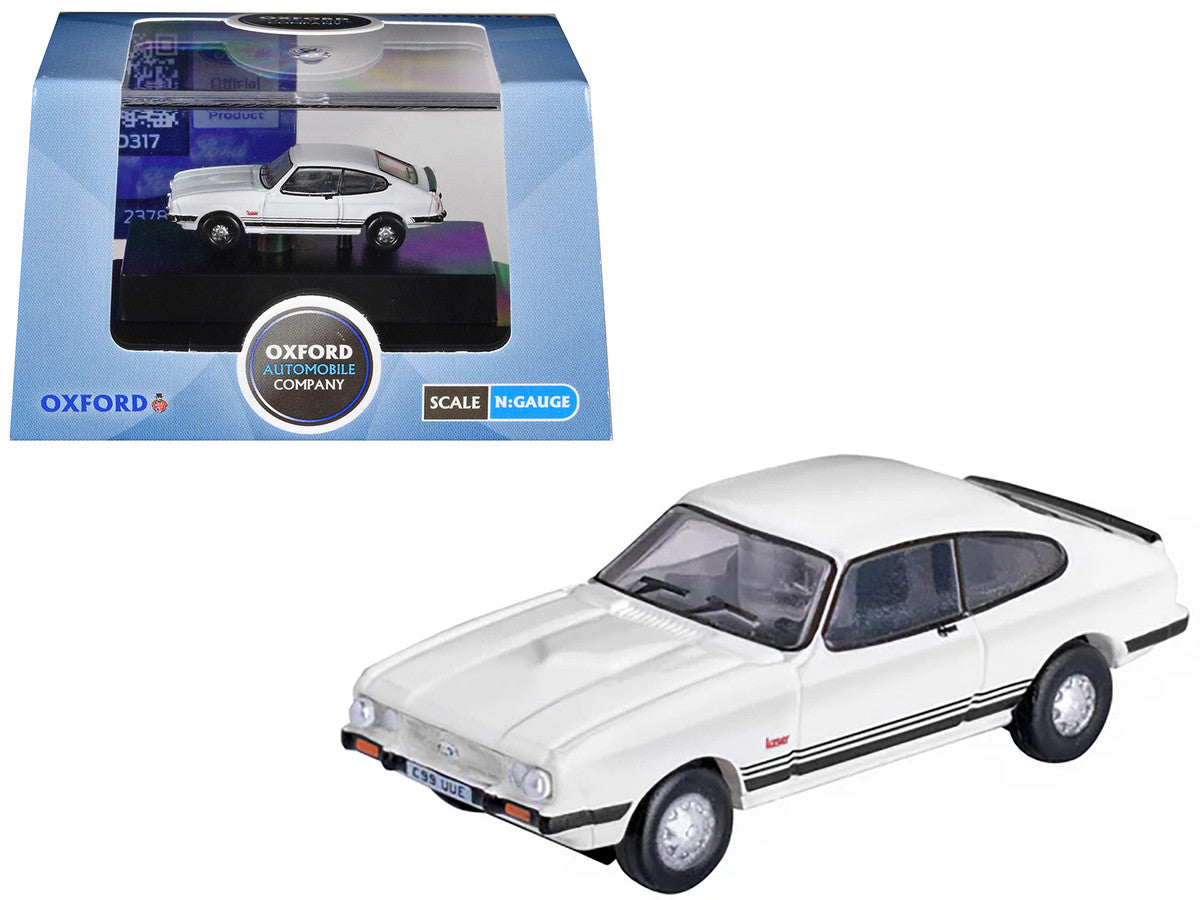 Ford Capri Mk3 RHD (Right Hand Drive) Diamond White with Black Stripes 1/148 (N) Scale Diecast Model Car by Oxford Diecast LuxuryLifeWay Online Store