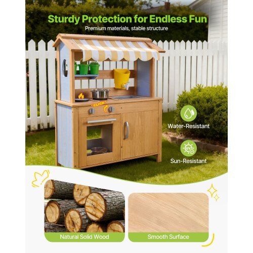 Mud Kitchen, Outdoor Mud Kitchen for Kids, Wood Outdoor Play Kitchens with Spoons, Sink, Tank, Sunshade Canopy, Shovels, Cookware Pots and Accessories, Wooden Play Kitchens for Home, Lawn LuxuryLifeWay Online Store
