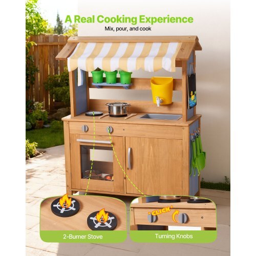 Mud Kitchen, Outdoor Mud Kitchen for Kids, Wood Outdoor Play Kitchens with Spoons, Sink, Tank, Sunshade Canopy, Shovels, Cookware Pots and Accessories, Wooden Play Kitchens for Home, Lawn LuxuryLifeWay Online Store