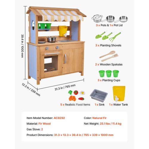 Mud Kitchen, Outdoor Mud Kitchen for Kids, Wood Outdoor Play Kitchens with Spoons, Sink, Tank, Sunshade Canopy, Shovels, Cookware Pots and Accessories, Wooden Play Kitchens for Home, Lawn LuxuryLifeWay Online Store