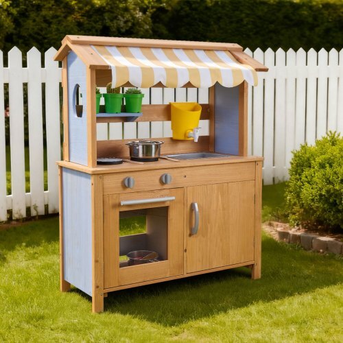 Mud Kitchen, Outdoor Mud Kitchen for Kids, Wood Outdoor Play Kitchens with Spoons, Sink, Tank, Sunshade Canopy, Shovels, Cookware Pots and Accessories, Wooden Play Kitchens for Home, Lawn LuxuryLifeWay Online Store